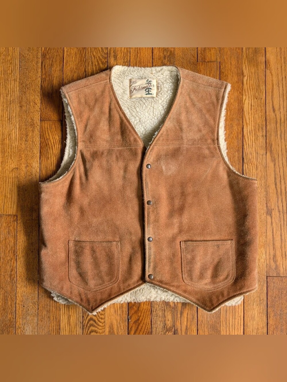 Vintage 70s Sears Fieldmaster Suede Vest with Sherpa Lining Western